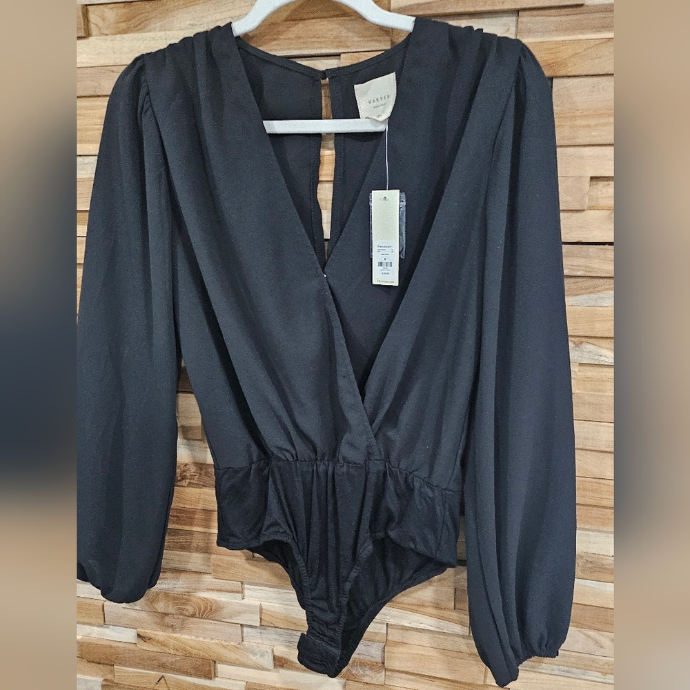 francesca's Harper Hertiage Black Blouse Bodysuit - Size M - NEW WITH TAGS